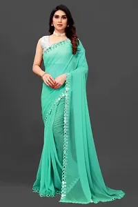 Womens Soft Georgette Designer Mirror Border work Plain Saree with Blouse Piece-thumb1