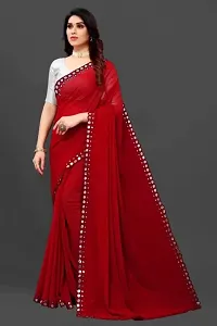 Womens Soft Georgette Designer Mirror Border work Plain Saree with Blouse Piece-thumb3