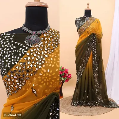 Fancy Georgette Mirror Work Embroidered Saree With Blouse