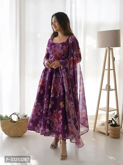 Stylish Georgette Printed Gown with Dupatta for Women-thumb0