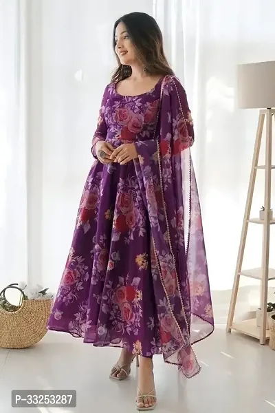 Stylish Georgette Printed Gown with Dupatta for Women-thumb2