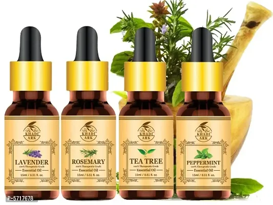 Khadi Ark Lavender, Rosemary, Tea tree and Peppermint Essential Oil for Clean Bright Skin (Pack of 4, 15 ML Each) (30 ml)