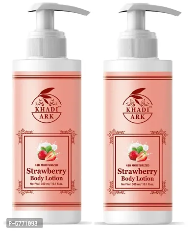 Khadi Ark Strawberry Body Lotion Moisturizer for Soft  Smooth Skin (Pack of 2, 300 ml Each) 600 ml-thumb0