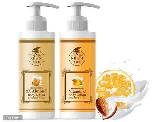 Khadi Ark Almond  Vitamin C Body Lotion Moisturizer for Intense Hydration-24 Hrs. Locking Moisturization For Fairness of Skin&nbsp;(Pack of 2, 300 ml Each) 600 ml