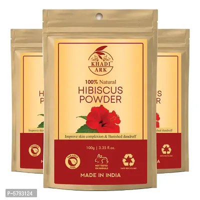 Khadi Ark Hibiscus Powder for Anti Dandruff, Itchy Scalp and Grey to Black Hair (Grey to Black Hair When Used with Henna) (Pack of 3, 100 GM Each) (300 GM)