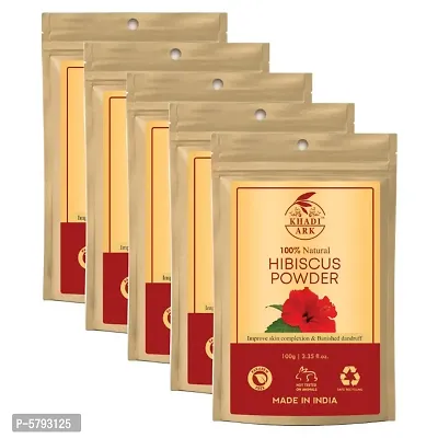 Khadi Ark Hibiscus Powder for Anti Dandruff, Itchy Scalp and Grey to Black Hair (Grey to Black Hair When Used with Henna) (Pack of 5, 100 GM Each) (500 GM)