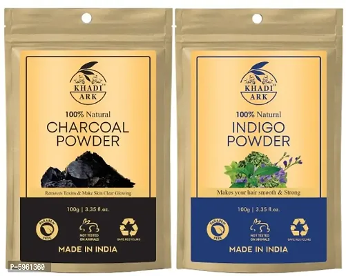 Khadi Ark Charcoal Powder with Indigo Powder for Clear Glowing Skin  Strong Smooth Healthy Hair (Pack of 2, 100gm Each) 200gm