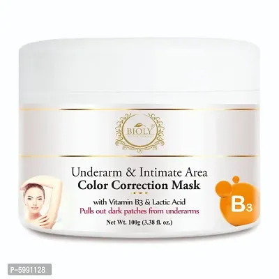 Bioly Underarm and Intimate Area Color Correction Mask with Vitamin B3 and E to Lighten Dark Patches and Dark Skin Enriched With Arbutin, Licorice and Mulberry Extract 100Gm