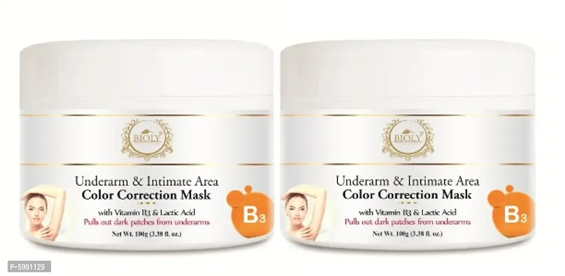 Bioly Underarm and Intimate Area Color Correction Mask with Vitamin B3 and E to Lighten Dark Patches and Dark Skin Enriched With Arbutin, Licorice and Mulberry Extract (Pack of 2, 100gm Each) 200Gm-thumb0