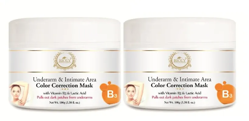 Bioly Underarm and Intimate Area Color Correction Mask with Vitamin B3 and E to Lighten Dark Patches and Dark Skin Enriched With Arbutin, Licorice and Mulberry Extract (Pack of 2, 100gm Each) 200Gm