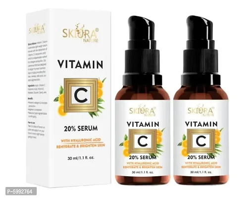 Skiura 20% Vitamin C Serum with Hyaluronic Acid For Advanced Skin Brightening, Anti Ageing, Anti Dark Circle, Fine Lines and Repair Sun Damaged Skin (Pack of 2, 30ml Each) 60ml