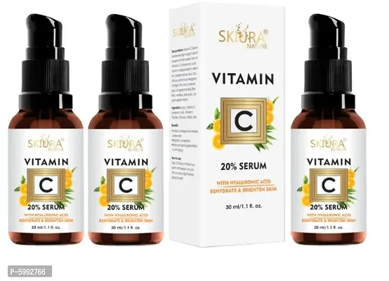 Skiura 20% Vitamin C Serum with Hyaluronic Acid For Advanced Skin Brightening, Anti Ageing, Anti Dark Circle, Fine Lines and Repair Sun Damaged Skin (Pack of 3, 30ml Each) 90ml