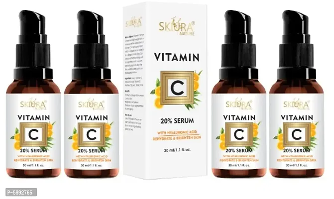 Skiura 20% Vitamin C Serum with Hyaluronic Acid For Advanced Skin Brightening, Anti Ageing, Anti Dark Circle, Fine Lines and Repair Sun Damaged Skin (Pack of 4, 30ml Each) 120ml