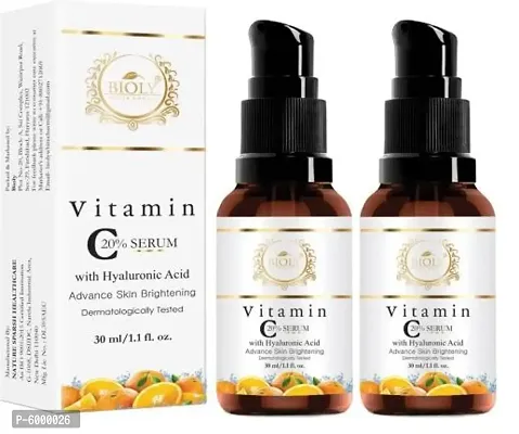 Bioly Vitamin C Serum 20% + Hyaluronic Acid + Vitamin E Serum for Advance Skin Brightening and Lighteningnbsp;(Pack of 2, 30 ml Each)nbsp;(60 ml)