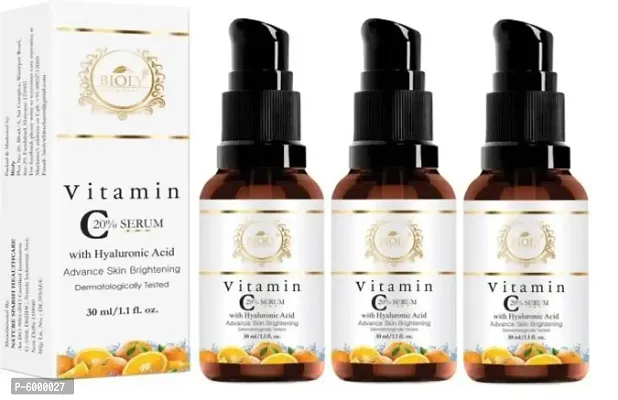 Bioly Vitamin C Serum 20% + Hyaluronic Acid + Vitamin E Serum for Advance Skin Brightening and Lightening&nbsp;(Pack of 3, 30 ml Each)&nbsp;(90 ml)