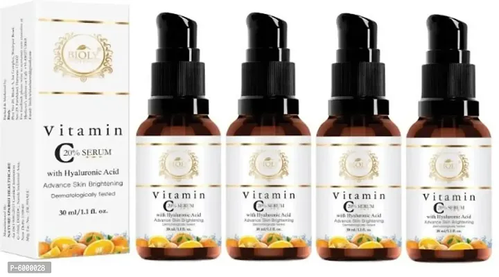 Bioly Vitamin C Serum 20% + Hyaluronic Acid + Vitamin E Serum for Advance Skin Brightening and Lightening&nbsp;(Pack of 4, 30 ml Each)&nbsp;(120 ml)