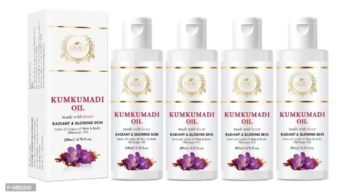 Bioly Kumkumadi with Kesar Moisturizer Oil for Radiant and Fair Glowing Skin&nbsp;(Pack of 4, 200ml Each) 800ml