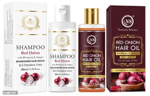 Onion Bhringraj Shampoo and Oil for Strong Healthy Hair Growth with Anti Hair-Fall (Shampoo 200ml + Oil 100ml Pack of 2 Combo)-thumb0