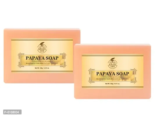 Khadi Ark Natural Papaya Soap Enrich with Vitamin C Reduce Dark Spots Blemishes and Scars&nbsp;(Pack of 2, 125 GM Each) 250 GM