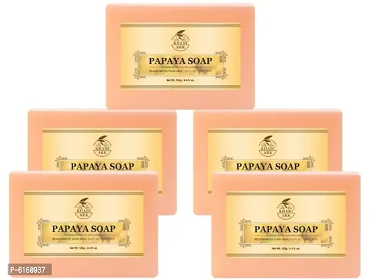 Khadi Ark Natural Papaya Soap Enrich with Vitamin C Reduce Dark Spots Blemishes and Scars&nbsp;(Pack of 5, 125 GM Each) 625 GM