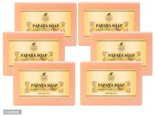 Khadi Ark Natural Papaya Soap Enrich with Vitamin C Reduce Dark Spots Blemishes and Scarsnbsp;(Pack of 6, 125 GM Each) 750 GM-thumb0