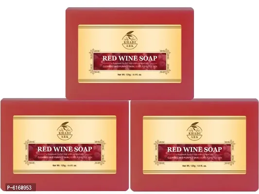 Khadi Ark Herbal Natural Red Wine Soap Made with Vegetables Oil&nbsp;(Pack of 3, 125 GM Each) 375 GM