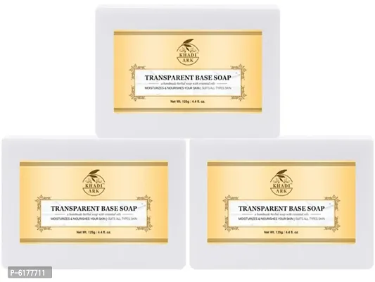 Khadi Ark Natural Herbal Pure Glycerin Base Soap No Fragrance No Colour 100 % pure&nbsp;(Pack of 3, 125 GM Each) 375 GM