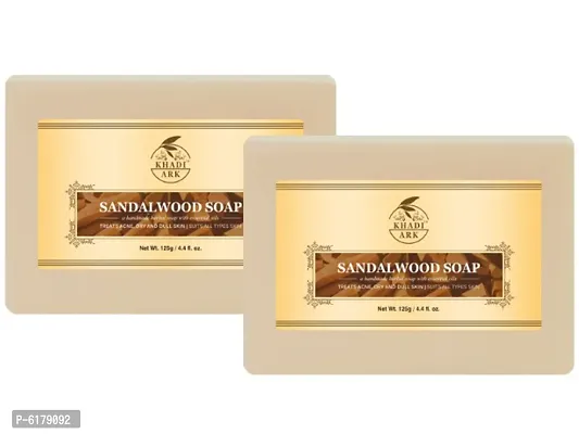 Khadi Ark Natural Herbal Sandalwood Soap with Natural Essential Oils No Sulfate/Paraffin&nbsp;(Pack of 2, 125 GM Each) 250 GM