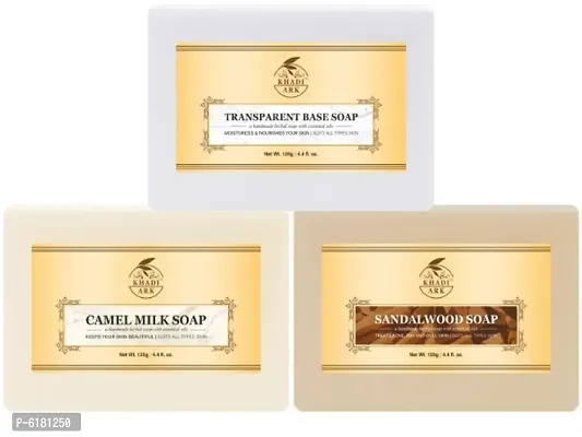 Khadi Ark Natural Camel Milk+Sandalwood+Transparent Base Soap Combo Pack (Pack of 3, 125 GM Each) 375 GM