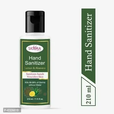 Skiura Hand Sanitizer 70% Alcohol kills 99.99% Harmful Germs and infection without water with Triple Action Formula with Lemon and Aloe Vera-210 ML-thumb0