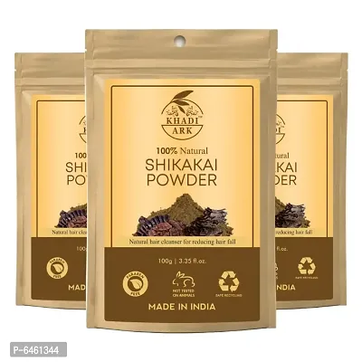 Khadi Ark Shikakai Powder Natural Organic for Cleansing Hair/Scalp Removes Dandruff, Lice and Provides Soft, Shiny, Stronger and Thicker Hair (100 GM Each, Pack of 3) 300 GM-thumb0