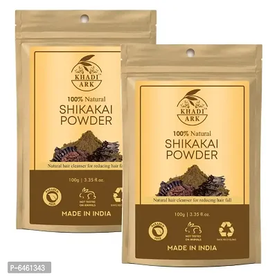 Khadi Ark Shikakai Powder Natural Organic for Cleansing Hair/Scalp Removes Dandruff, Lice and Provides Soft, Shiny, Stronger and Thicker Hair (100 GM Each, Pack of 2) 200 GM
