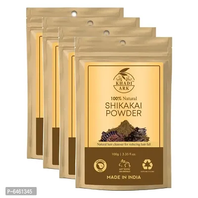 Khadi Ark Shikakai Powder Natural Organic for Cleansing Hair/Scalp Removes Dandruff, Lice and Provides Soft, Shiny, Stronger and Thicker Hair (100 GM Each, Pack of 4) 400 GM