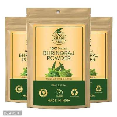 Khadi Ark Bhringraj Powder Natural Organic for Strong Healthy Hair Growth and Reduce Hair Fall, Dandruff, Graying Hair (100 GM Each, Pack of 3) 300 GM