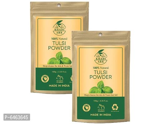 Khadi Ark Tulsi Powder Natural Organic for Lightening Glowing Healthy Skin and Reduce Acne, Pimple, Wrinkles (100 GM Each, Pack of 2) 200 GM-thumb0