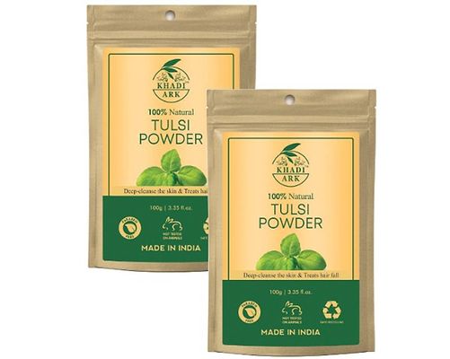 Khadi Ark Tulsi Powder Natural Organic for Lightening Glowing Healthy Skin and Reduce Acne, Pimple, Wrinkles (100 GM Each, Pack of 2) 200 GM