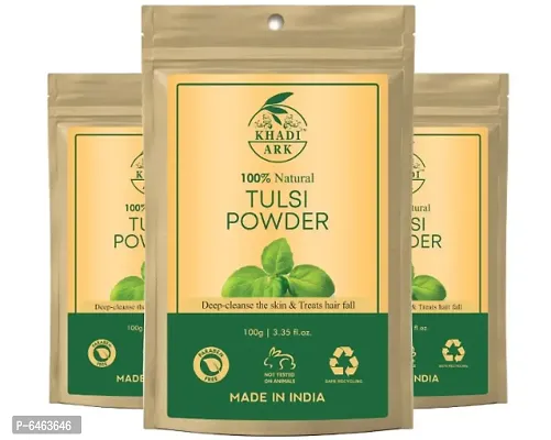 Khadi Ark Tulsi Powder Natural Organic for Lightening Glowing Healthy Skin and Reduce Acne, Pimple, Wrinkles (100 GM Each, Pack of 3) 300 GM