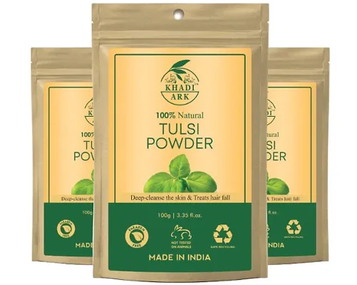 Khadi Ark Tulsi Powder Natural Organic for Lightening Glowing Healthy Skin and Reduce Acne, Pimple, Wrinkles (100 GM Each, Pack of 3) 300 GM