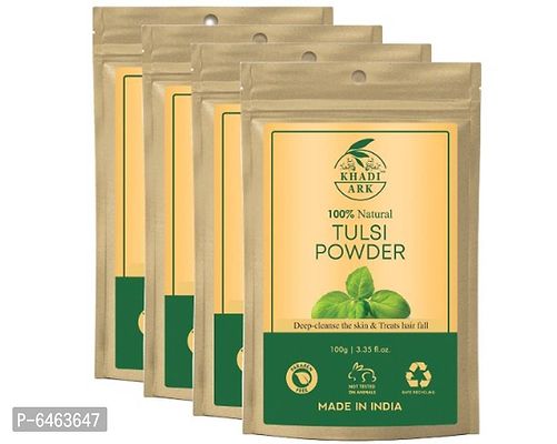 Khadi Ark Tulsi Powder Natural Organic for Lightening Glowing Healthy Skin and Reduce Acne, Pimple, Wrinkles (100 GM Each, Pack of 4) 400 GM-thumb0