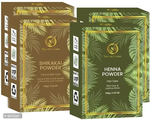 Nuerma Science Henna and Shikakai Powder Natural Organic for Cleansing Hair/Scalp Removes Dandruff, Lice and Provide Soft, Silky Black Strong Healthy Hair ( 100 GM Each, Pack of 4) 400 GM