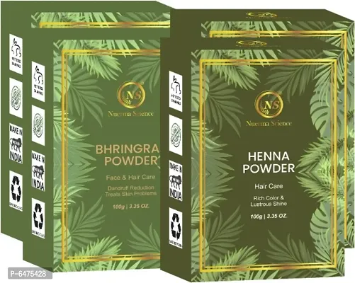 Nuerma Science Henna and Bhringraj Powder Natural Organic for Strong Healthy Black Shiny Hair Growth and Reduce Hair Fall, Dandruff, Graying Hair (100 GM Each, Pack of 4) 400 GM