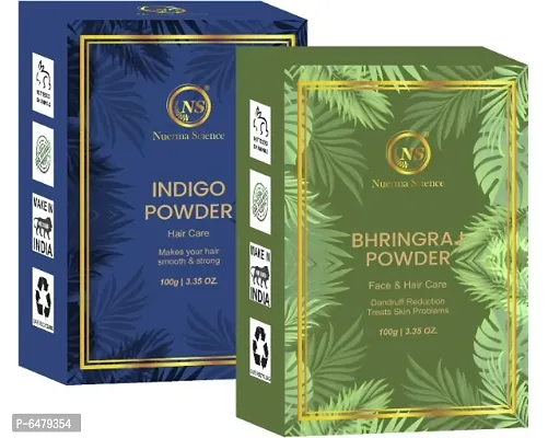 Nuerma Science Indigo and Bhringraj Powder Organic Herbal for Natural Shiny Black Strong Healthy Hair Growth and Reduce Hair Fall, Dandruff, Graying Hair (100 GM Each, Pack of 2) 200 GM-thumb0