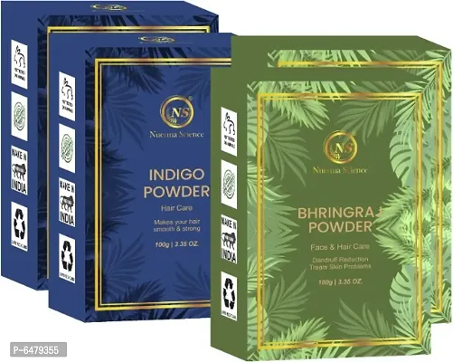 Nuerma Science Indigo and Bhringraj Powder Organic Herbal for Natural Shiny Black Str 400 GM-thumb0