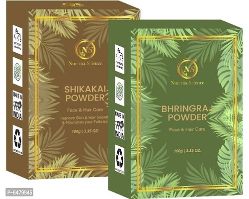 Nuerma Science Shikakai and Bhringraj Powder Natural Organic for Deep Cleansing Hair/Scalp and Provide Soft, Shiny Healthy Hair Growth (100 GM Each, Pack of 2) 200 GM