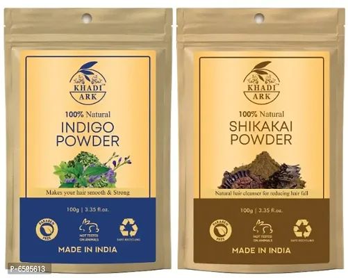 Khadi Ark Indigo and Shikakai Powder Herbal Organic for Natural Black Silky, Shiny Healthy Hair Growth and Cleansing Hair/Scalp (100 GM Each, Pack of 2) 200 GM