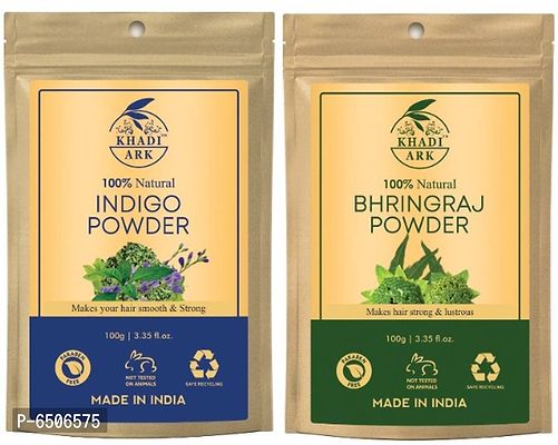 Khadi Ark Indigo and Bhringraj Powder Organic Herbal for Natural Shiny Black Str 200 GM