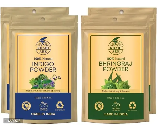 Khadi Ark Indigo and Bhringraj Powder Organic Herbal for Natural Shiny Black Str 400 GM