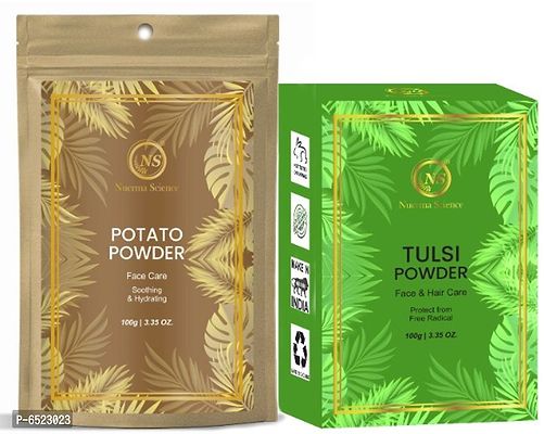 Nuerma Science Potato and Tulsi Powder Natural Organic for Soothing Lightening Glowing Healthy Skin and Reduce Acne, Pimple, Dark Spots, Signs Of Aging, Wrinkles (100 GM Each) 200GM