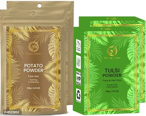 Nuerma Science Potato and Tulsi Powder Natural Organic for Soothing Lightening Glowing Healthy Skin and Reduce Acne, Pimple, Dark Spots, Signs Of Aging, Wrinkles (200 GM Each) 400GM-thumb0