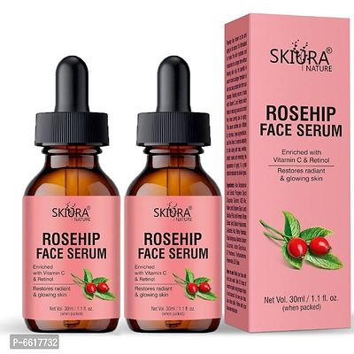 Skiura Rosehip Face Serum Natural Organic Herbal For Lightening Glowing  Skin, Moisturize Healthy Skin and Reduce Dark Spots, Wrinkles, Fine Lines (30 ML Each, Pack of 2) 60 ML